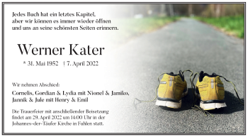Traueranzeige von Werner Kater von Deister- und Weserzeitung