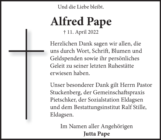 Traueranzeige von Alfred Pape von Neue Deister-Zeitung