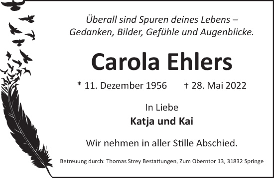 Traueranzeige von Carola Ehlers von Neue Deister-Zeitung