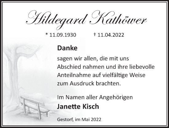 Traueranzeige von Hildegard Kathöwer von Neue Deister-Zeitung