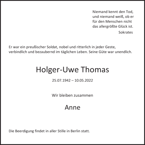 Traueranzeige von Holger-Uwe Thomas von Deister- und Weserzeitung