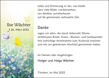 Traueranzeige von Ilse Wächter von Deister- und Weserzeitung