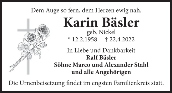 Traueranzeige von Karin Bäsler von Deister- und Weserzeitung