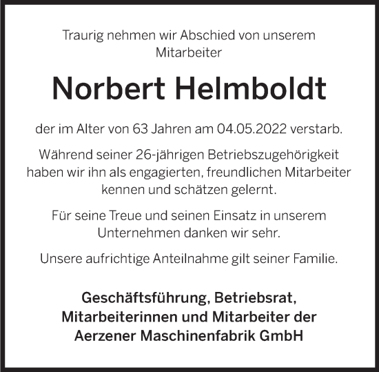 Traueranzeige von Norbert Helmboldt von Deister- und Weserzeitung