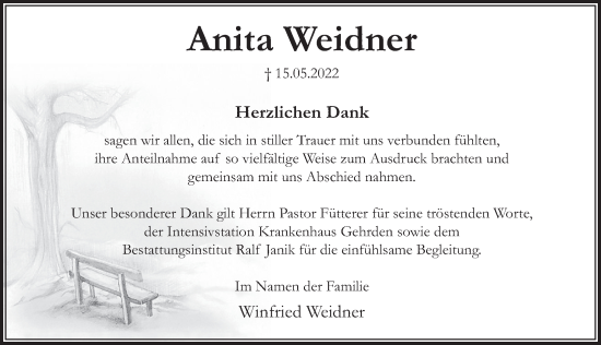 Traueranzeige von Anita Weidner von Neue Deister-Zeitung