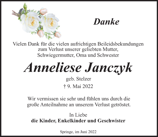 Traueranzeige von Anneliese Janczyk von Neue Deister-Zeitung
