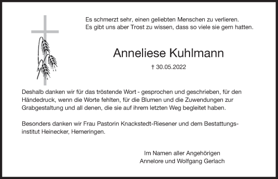 Traueranzeige von Anneliese Kuhlmann von Deister- und Weserzeitung
