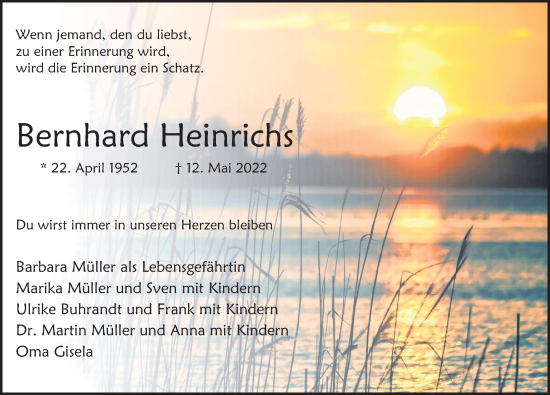 Traueranzeige von Bernhard Heinrichs von Deister- und Weserzeitung
