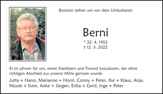 Traueranzeige von Bernhard Heinrichs von Deister- und Weserzeitung