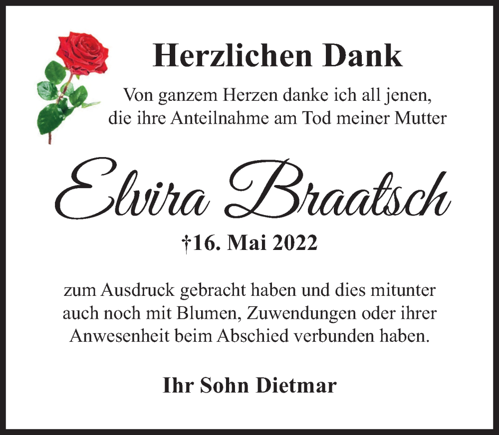  Traueranzeige für Elvira Braatsch vom 11.06.2022 aus Deister- und Weserzeitung