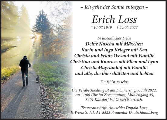 Traueranzeige von Erich Loss von Deister- und Weserzeitung