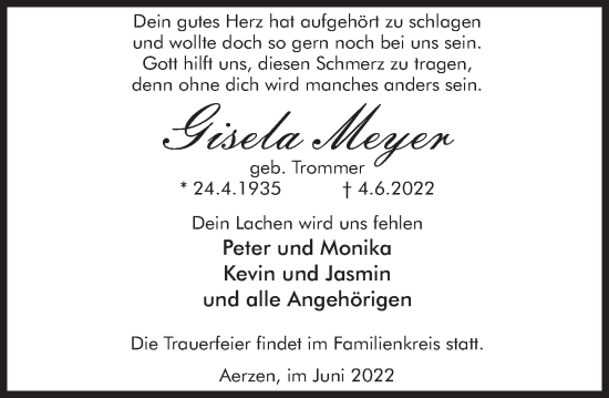 Traueranzeige von Gisela Meyer von Deister- und Weserzeitung