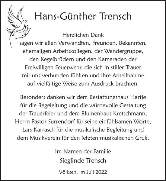 Traueranzeige von Hans-Günther Trensch von Neue Deister-Zeitung
