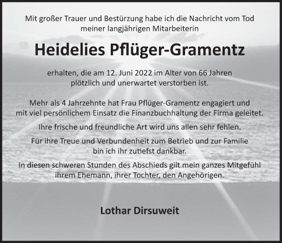 Traueranzeige von Heidelies Pflüger-Gramentz von Deister- und Weserzeitung