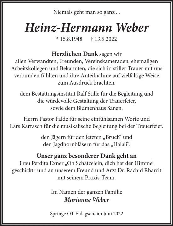 Traueranzeige von Heinz-Hermann Weber von Neue Deister-Zeitung