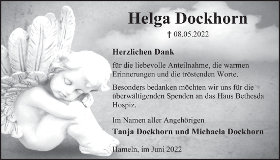 Traueranzeige von Helga Dockhorn von Deister- und Weserzeitung