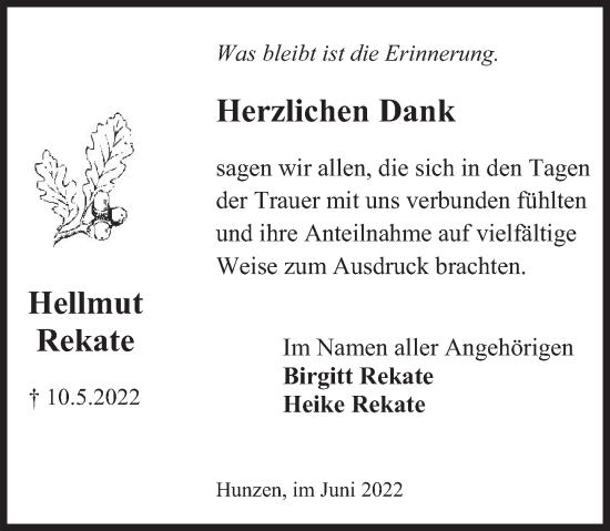 Traueranzeige von Hellmut Rekate von Deister- und Weserzeitung