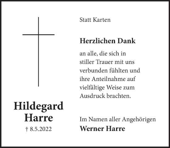 Traueranzeige von Hildegard Harre von Neue Deister-Zeitung