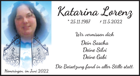Traueranzeige von Katarina Lorenz von Deister- und Weserzeitung