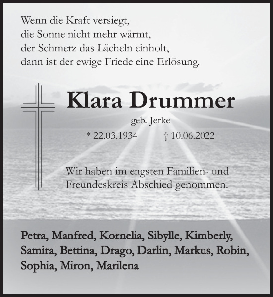 Traueranzeige von Klara Drummer von Deister- und Weserzeitung