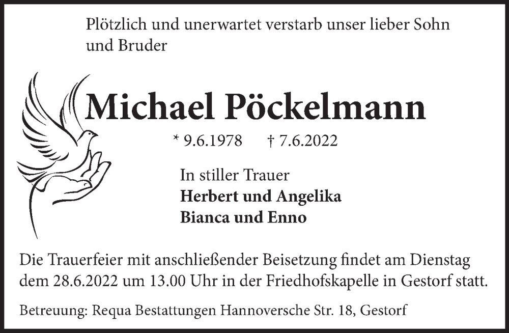  Traueranzeige für Michael Pöckelmann vom 22.06.2022 aus Neue Deister-Zeitung