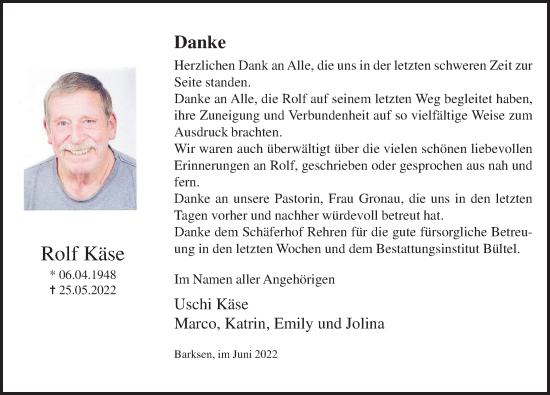 Traueranzeige von Rolf Käse von Deister- und Weserzeitung