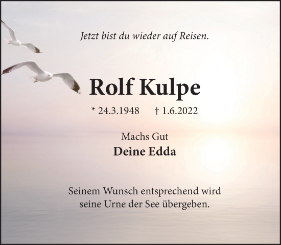 Traueranzeige von Rolf Kulpe von Neue Deister-Zeitung