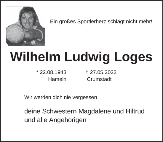 Traueranzeige von Wilhelm Ludwig Loges von Deister- und Weserzeitung