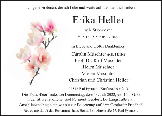 Traueranzeige von Erika Heller von Deister- und Weserzeitung