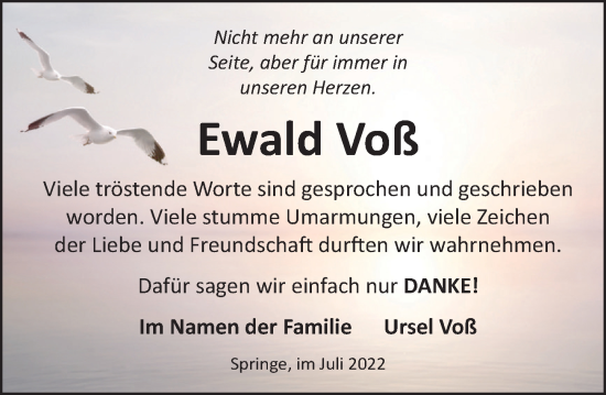 Traueranzeige von Ewald Voß von Neue Deister-Zeitung