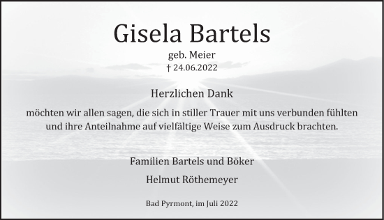 Traueranzeige von Gisela Bartels von Deister- und Weserzeitung