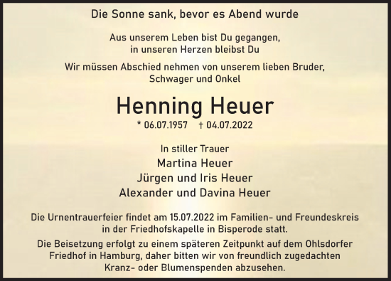 Traueranzeige von Henning Heuer von Deister- und Weserzeitung