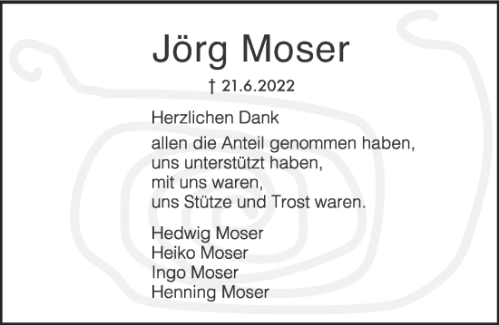Traueranzeige von Jörg Moser von Deister- und Weserzeitung