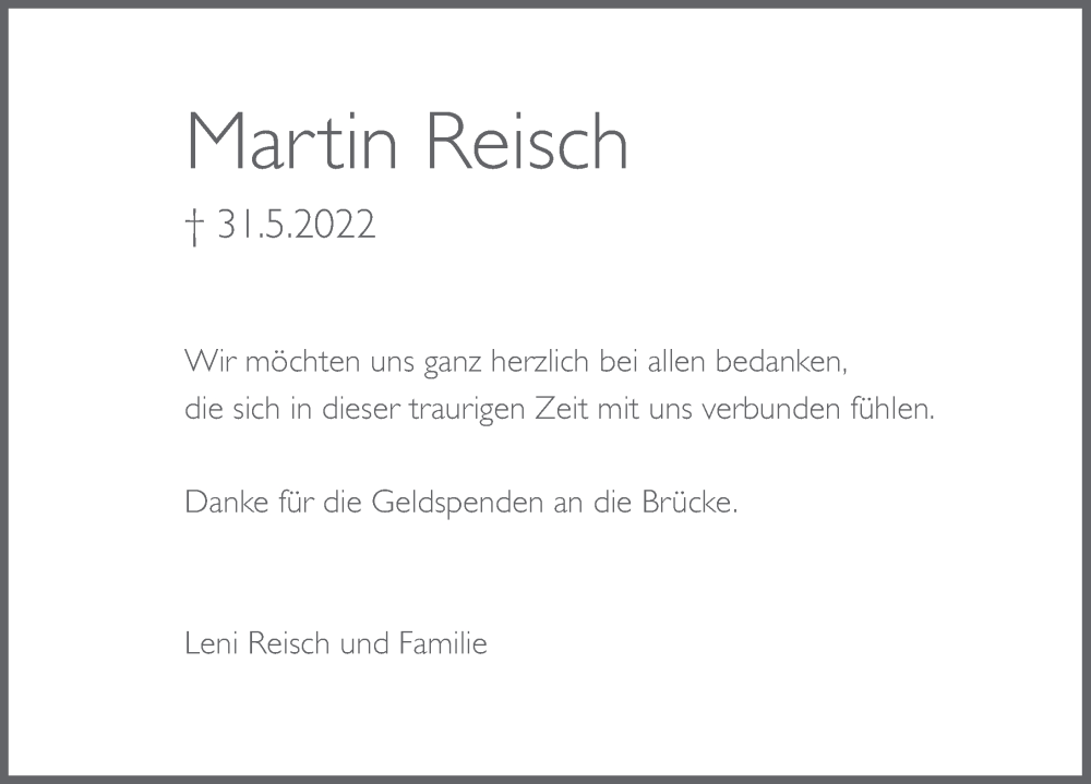  Traueranzeige für Martin Reisch vom 09.07.2022 aus Deister- und Weserzeitung