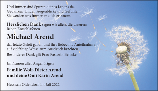 Traueranzeige von Michael Arend von Deister- und Weserzeitung
