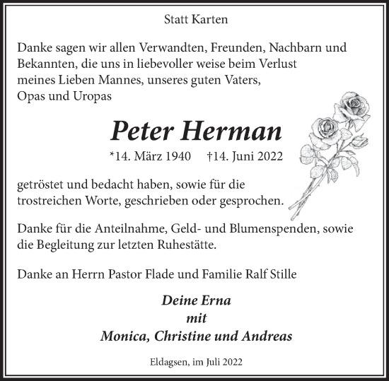 Traueranzeige von Peter Herman von Neue Deister-Zeitung