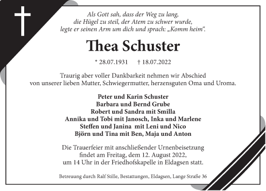 Traueranzeige von Thea Schuster von Neue Deister-Zeitung