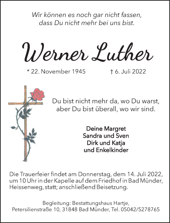 Traueranzeige von Werner Luther von Neue Deister-Zeitung