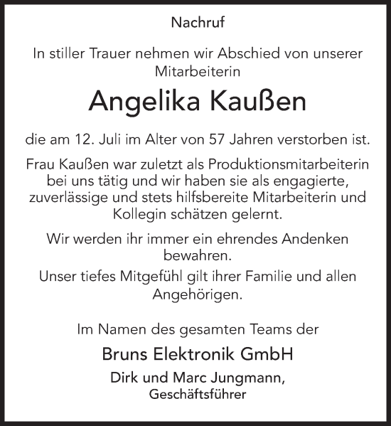 Traueranzeige von Angelika Kaußen von Deister- und Weserzeitung