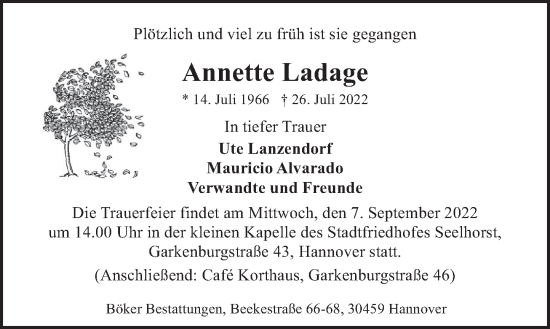 Traueranzeige von Annette Ladage von Deister- und Weserzeitung