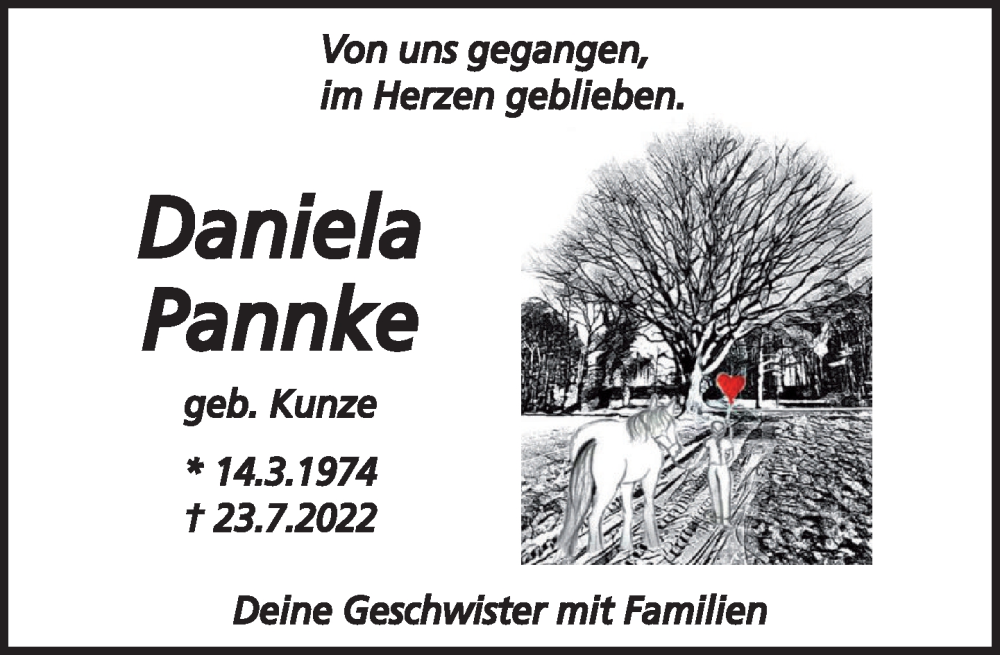  Traueranzeige für Daniela Pannke vom 20.08.2022 aus Neue Deister-Zeitung