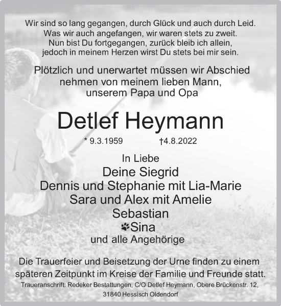 Traueranzeige von Detlef Heymann von Deister- und Weserzeitung