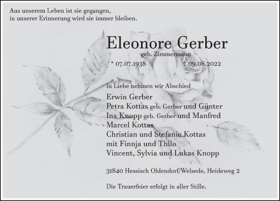 Traueranzeige von Eleonore Gerber von Deister- und Weserzeitung