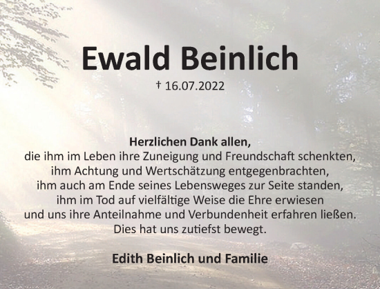 Traueranzeige von Ewald Beinlich von Neue Deister-Zeitung