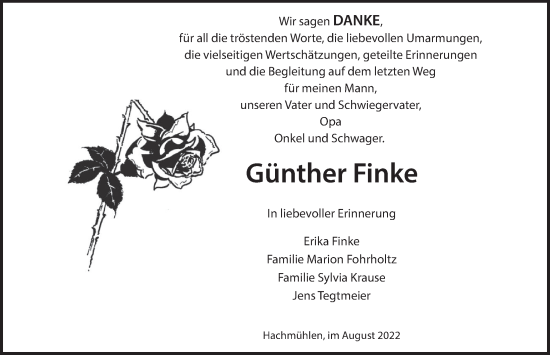 Traueranzeige von Günther Finke von Neue Deister-Zeitung