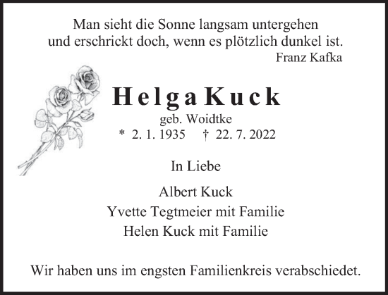 Traueranzeige von Helga Kuck von Neue Deister-Zeitung