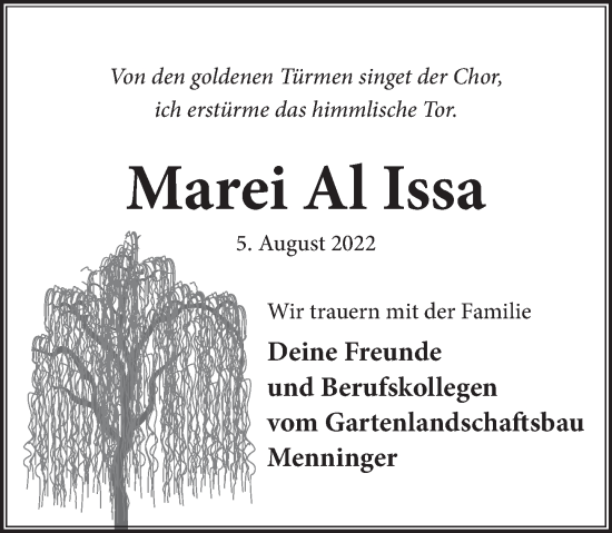 Traueranzeige von Marei Al Issa von Neue Deister-Zeitung
