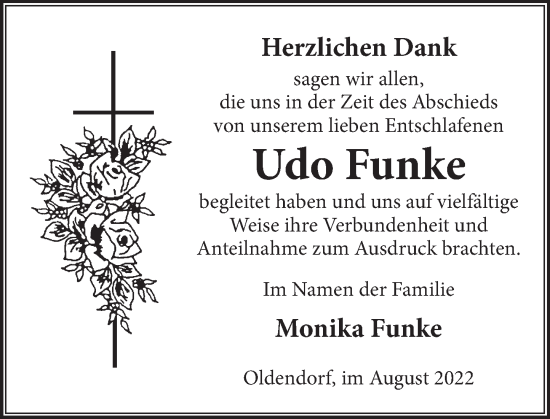 Traueranzeige von Udo Funke von Deister- und Weserzeitung