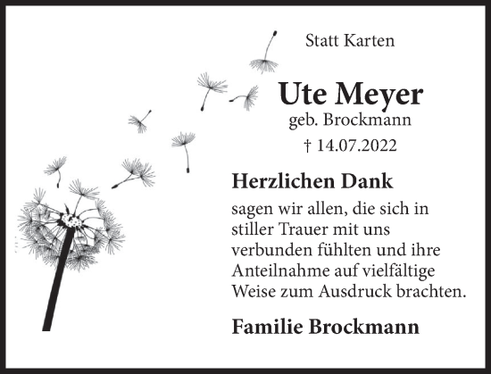 Traueranzeige von Ute Meyer von Deister- und Weserzeitung