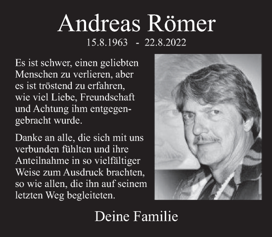 Traueranzeige von Andreas Römer von Deister- und Weserzeitung